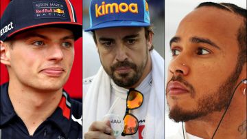 Max Verstappen, Fernando Alonso y Lewis Hamilton