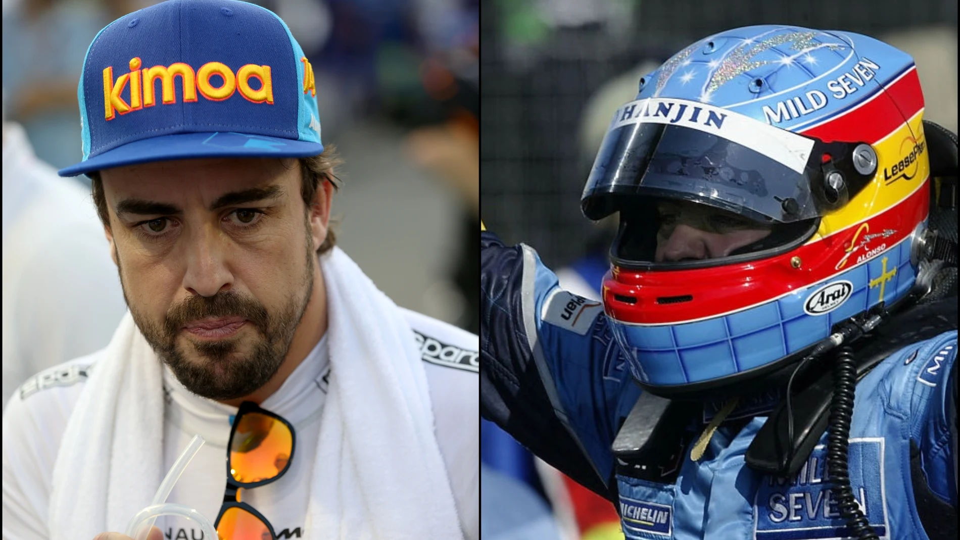 Fernando Alonso en la actualidad y en el GP de Hungría 2003 Fernando Alonso en la actualidad y en el GP de Hungría 2003