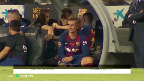 Lo que no se vio del Joan Gamper: Griezmann apartado en el banquillo al ser sustituido Lo que no se vio del Joan Gamper: Griezmann apartado en el banquillo al ser sustituido