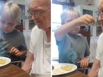Nieto dando de comer a su bisabuelo Nieto dando de comer a su bisabuelo