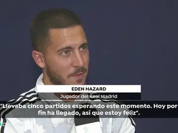Hazard, tras estrenarse con el Real Madrid: "Llevaba mucho tiempo esperando este momento, estoy muy contento" Hazard, tras estrenarse con el Real Madrid: "Llevaba mucho tiempo esperando este momento, estoy muy contento"