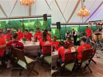 La novatada a Lucas durante la cena del Bayern La novatada a Lucas durante la cena del Bayern