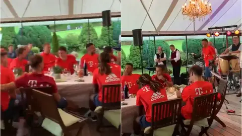 La novatada a Lucas durante la cena del Bayern La novatada a Lucas durante la cena del Bayern
