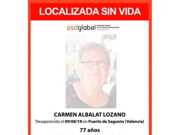 Localizan sin vida el cuerpo de Carmen Albalat Lozano Localizan sin vida el cuerpo de Carmen Albalat Lozano
