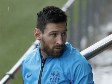 Messi, durante un entrenamiento con el Barça