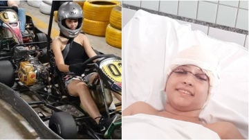 La piloto Débora Oliveira en los karts y luego en el hospital
