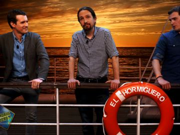 Pablo Casado, Pablo Iglesias y Albert Rivera, en el barco de la nueva temporada de 'El Hormiguero 3.0'