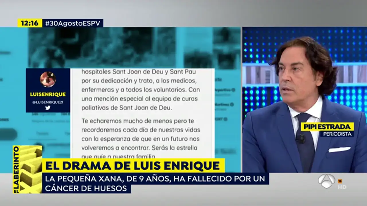 Pipi Estrada: "Luis Enrique tenía la esperanza de que su hija se podía curar hasta que supo de la metástasis"