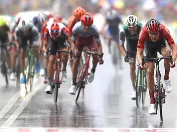 Foto finish de la octava etapa en La Vuelta a España 2019 Foto finish de la octava etapa en La Vuelta a España 2019