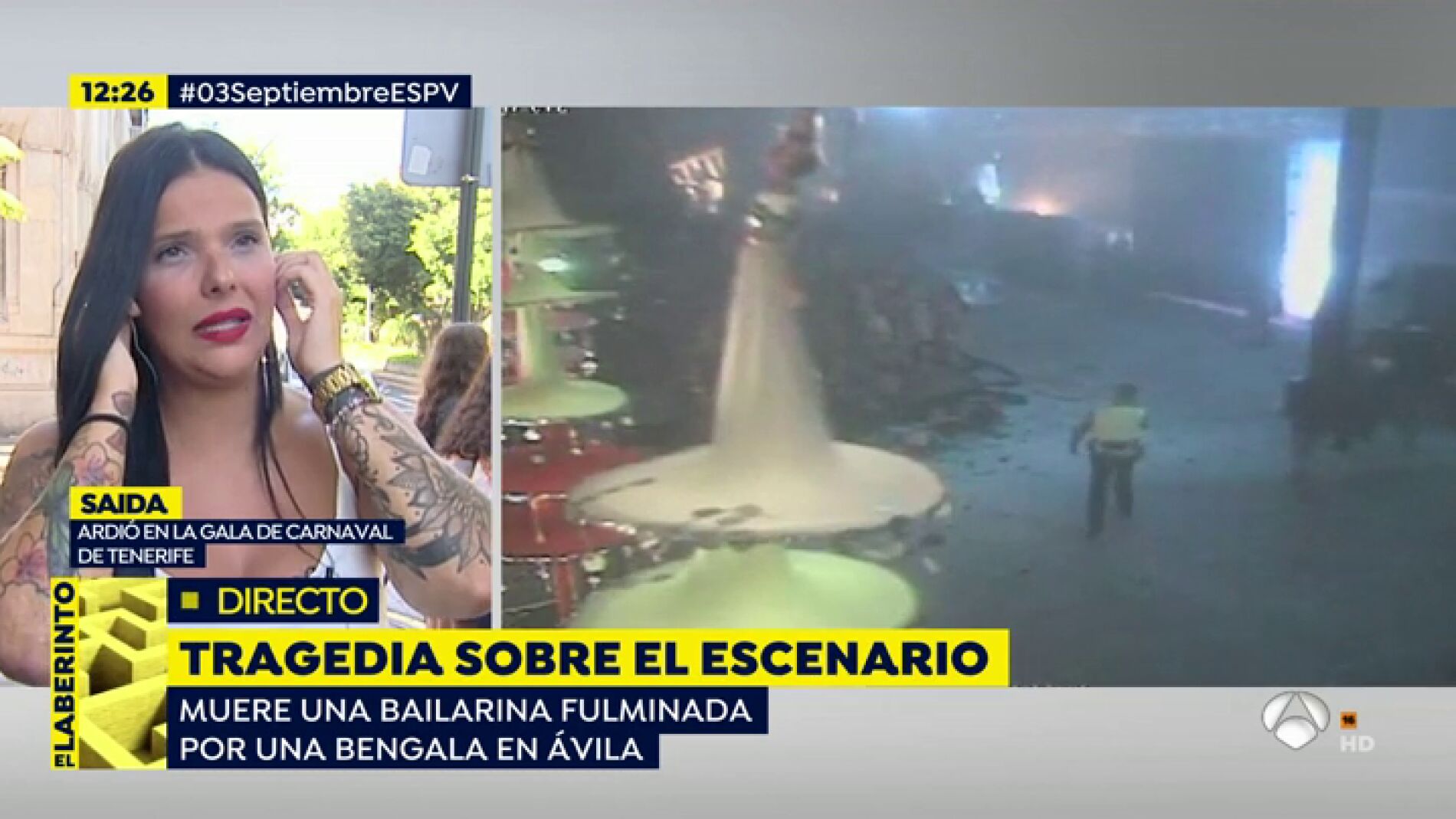 Bailarina fulminada por una bengala.