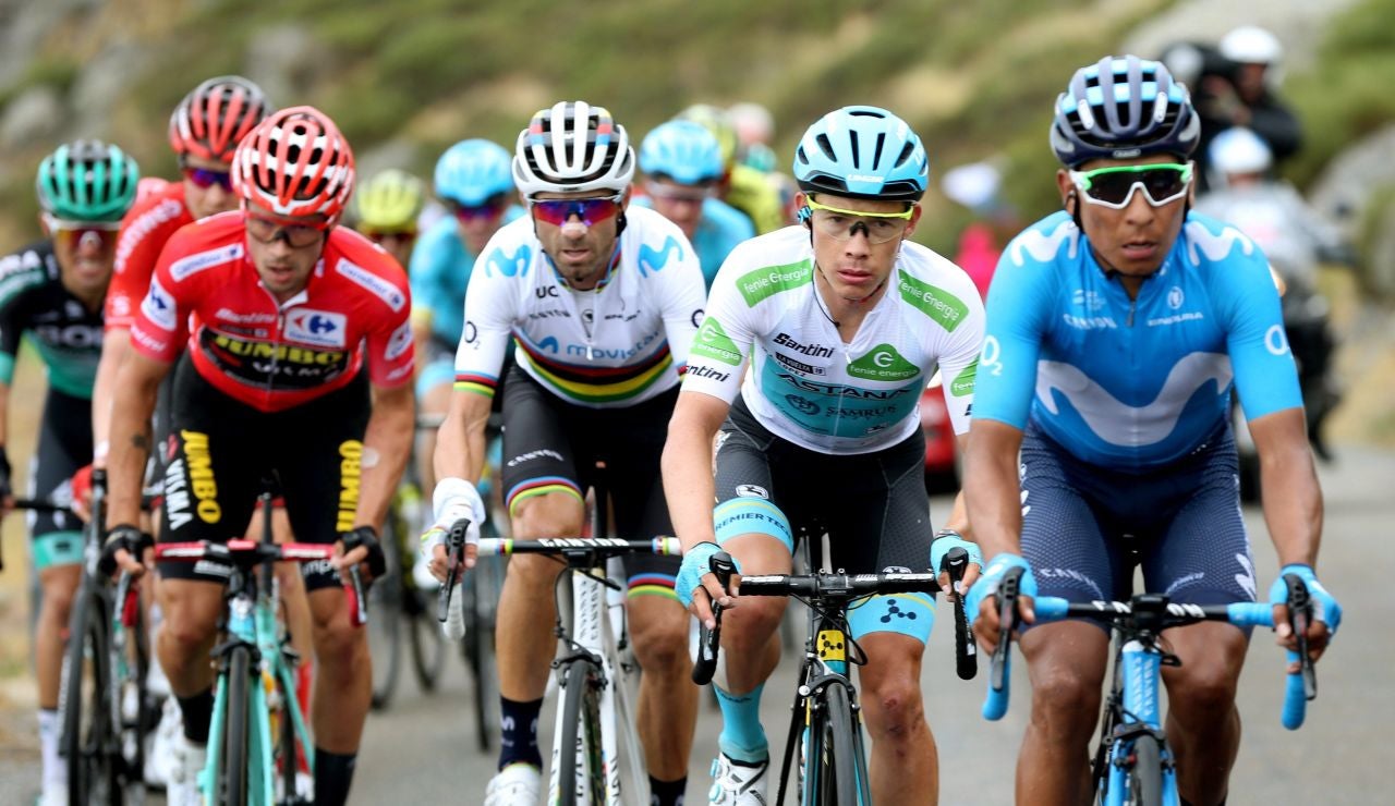 Primoz Roglic, Alejandro Valverde y los colombianos Miguel Ángel López y Nairo Quintana, durante la vigésima etapa de la Vuelta a España 2019 Primoz Roglic, Alejandro Valverde y los colombianos Miguel Ángel López y Nairo Quintana, durante la vigésima etapa de la Vuelta a España 2019