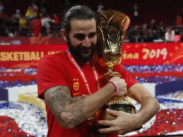 Ricky Rubio en la celebración del Mundial Ricky Rubio en la celebración del Mundial
