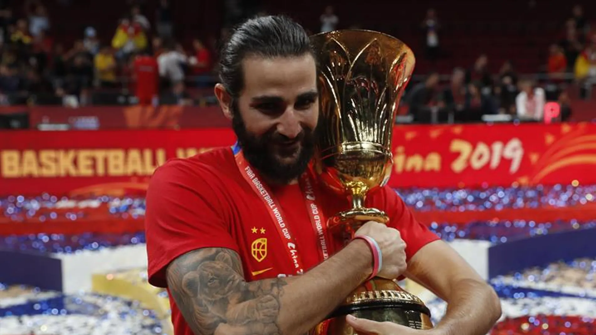 Ricky Rubio en la celebración del Mundial Ricky Rubio en la celebración del Mundial