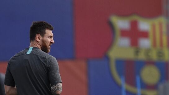 Leo Messi, durante un entrenamiento del Bar&ccedil;a
