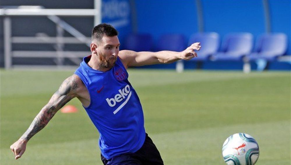 Messi, durante el entrenamiento del Barça