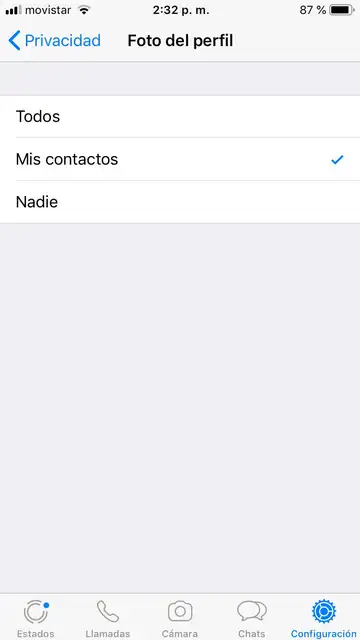 2º paso para limitar quien puede ver mi foto en whatsapp 2º paso para limitar quien puede ver mi foto en whatsapp