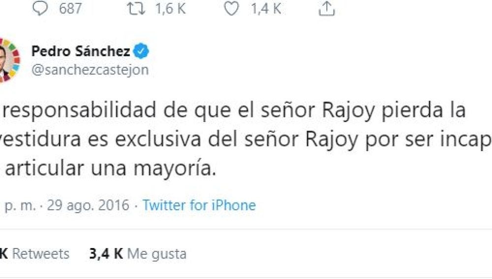 Tuit de Pedro Sánchez