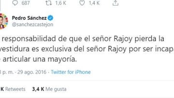 Tuit de Pedro Sánchez