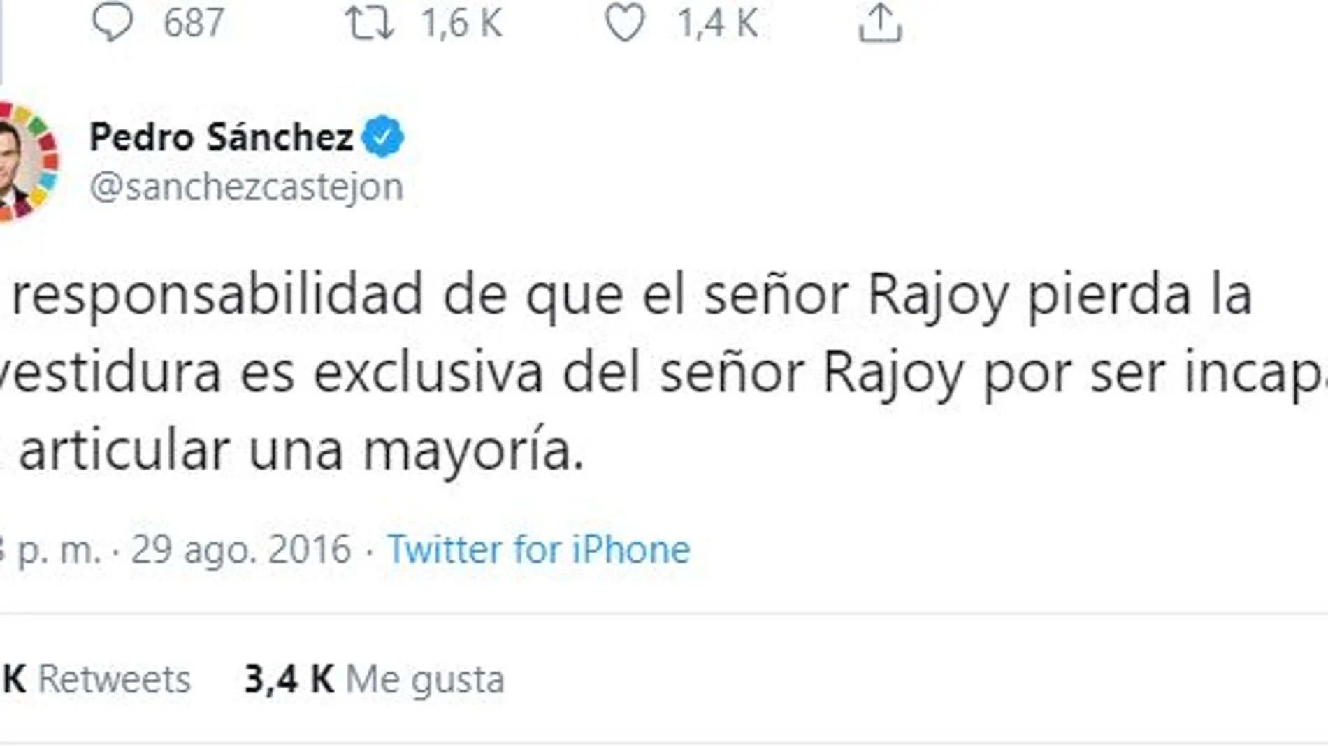 Tuit de Pedro Sánchez Tuit de Pedro Sánchez