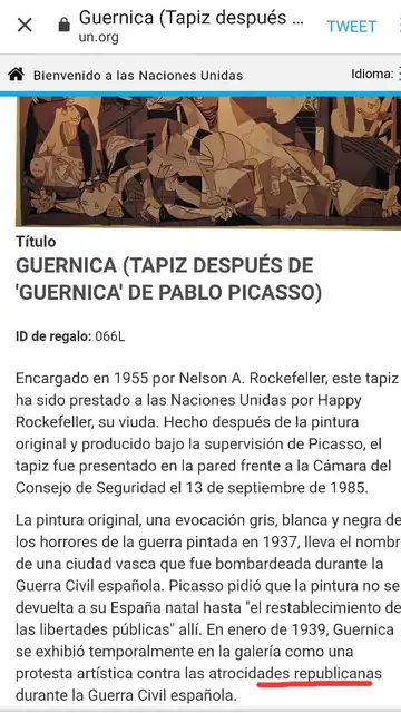 Descripción de la ONU sobre el 'Guernica' Descripción de la ONU sobre el 'Guernica'