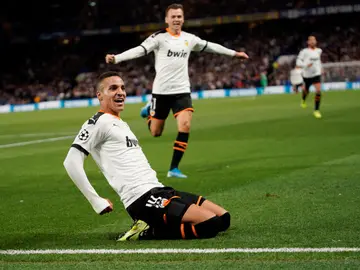Rodrigo celebra un gol en Stamford Bridge Rodrigo celebra un gol en Stamford Bridge