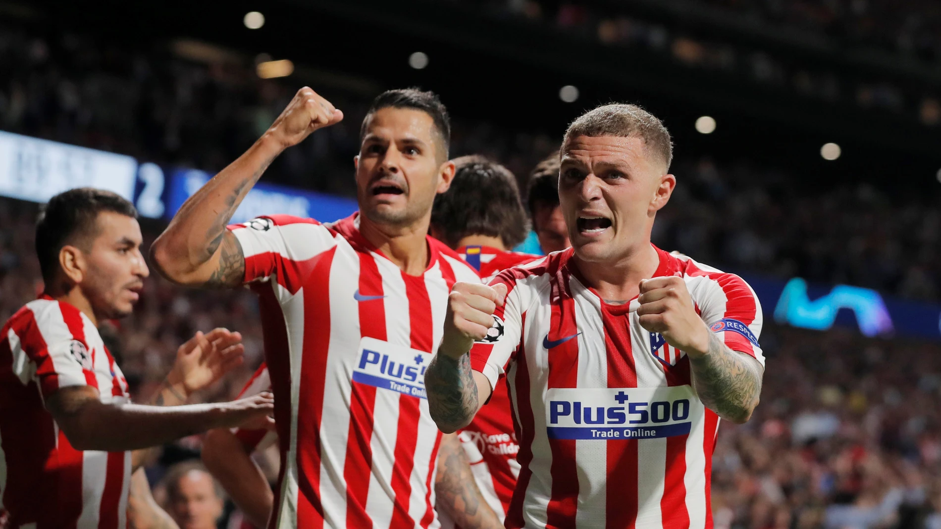 Los jugadores del Atlético de Madrid celebran el gol de Herrera contra la Juventus Los jugadores del Atlético de Madrid celebran el gol de Herrera contra la Juventus