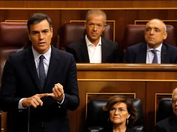 Pedro Sánchez responde a Pablo Casado durante la segunda y última sesión de control de esta legislatura Pedro Sánchez responde a Pablo Casado durante la segunda y última sesión de control de esta legislatura