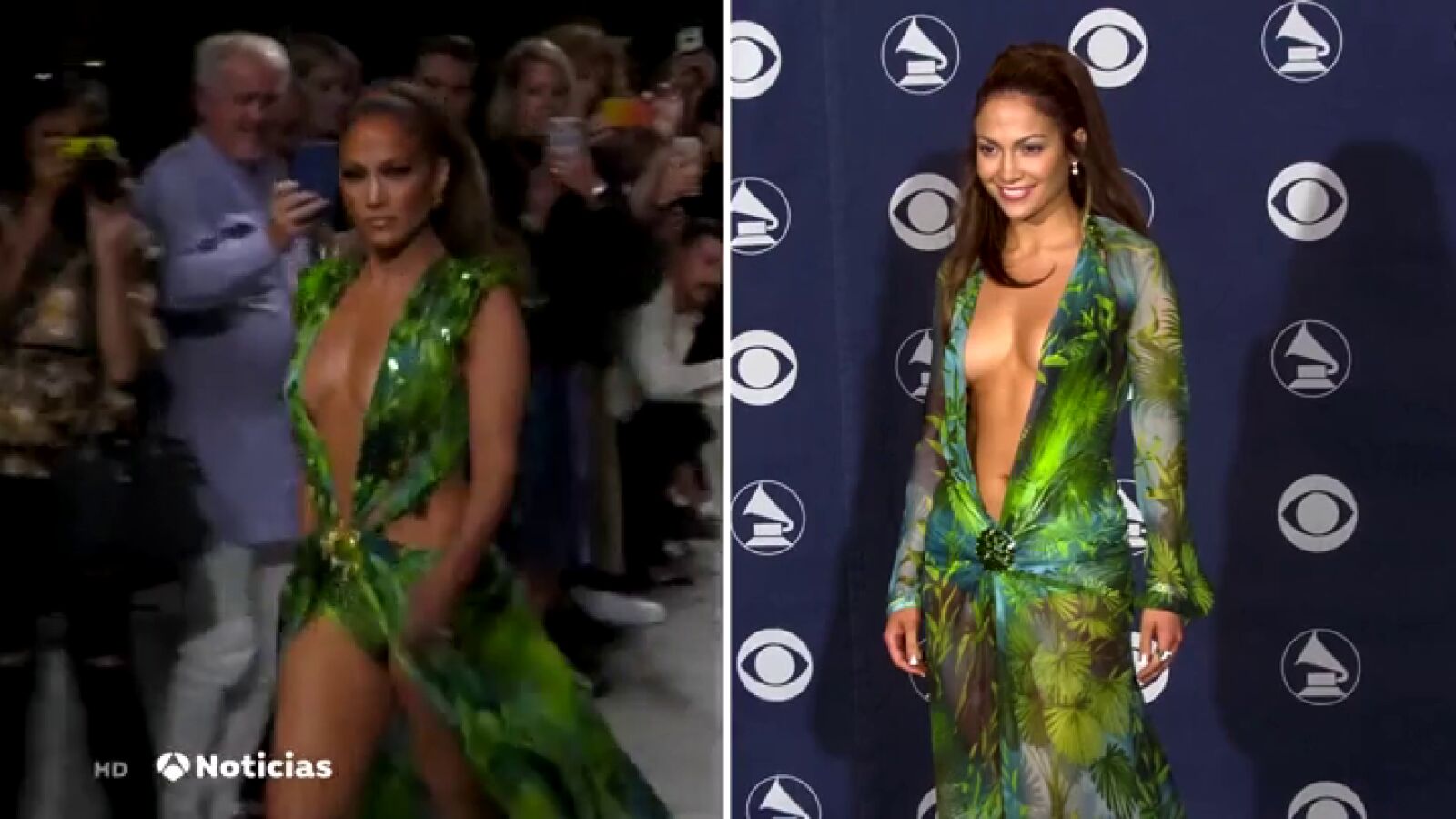 Jennifer López cierra el desfile de Versace en Milán con el icónico vestido verde que llevó hace 20 años