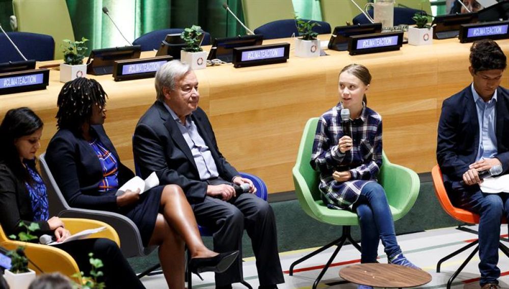 La activista Greta Thunberg en la ONU
