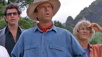 Jeff Goldblum, Sam Neill y Laura Dern en 'Parque Jurásico'