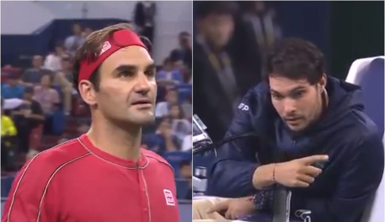 Federer discute con el juez de silla Nacho Forcadell Federer discute con el juez de silla Nacho Forcadell