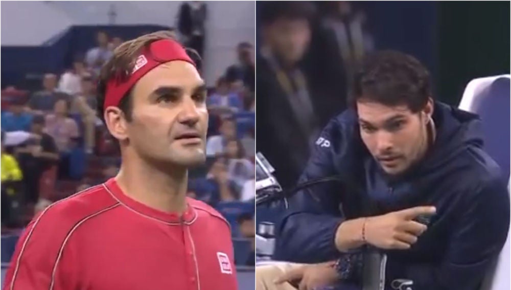 Federer discute con el juez de silla Nacho Forcadell