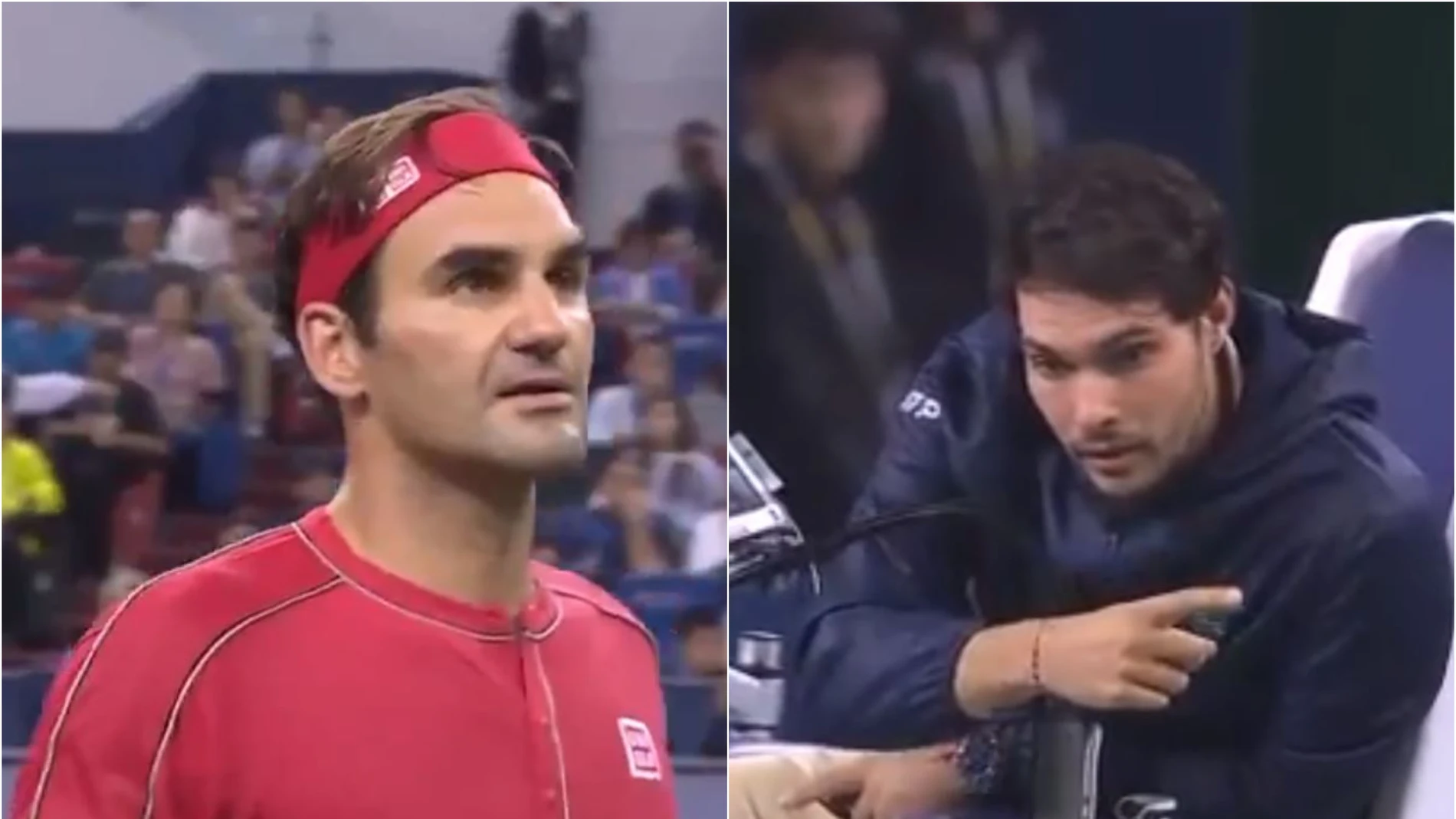 Federer discute con el juez de silla Nacho Forcadell Federer discute con el juez de silla Nacho Forcadell