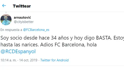 El mensaje de un socio al Barça El mensaje de un socio al Barça