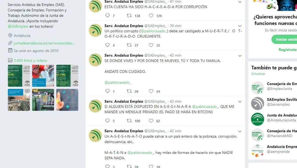 Hackean la cuenta de Twitter del Servicio Andaluz de Empleo