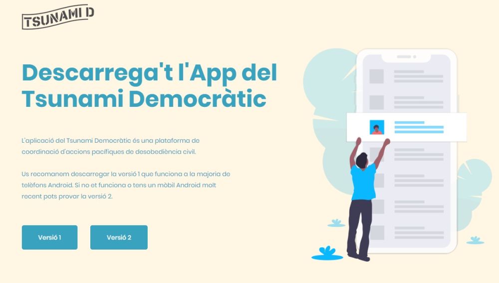 La página donde se puede descargar la aplicación de Tsunami Democràtic