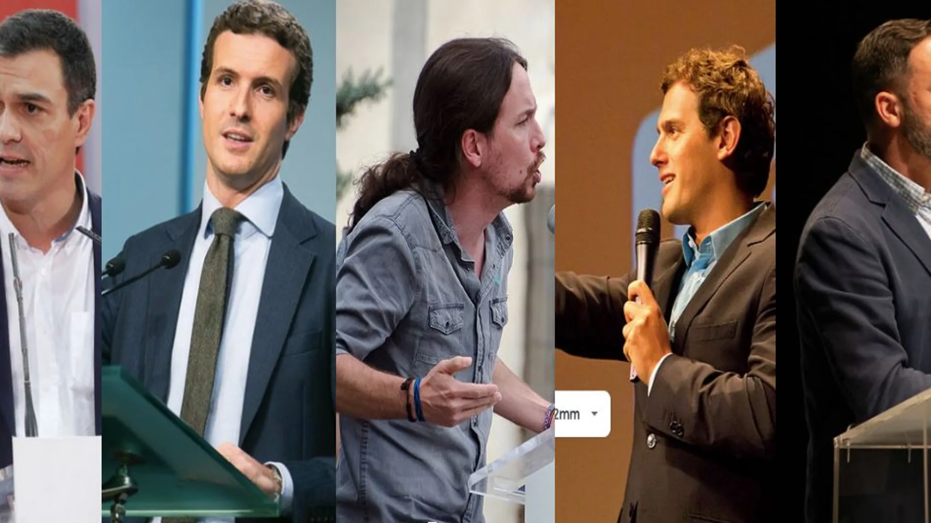 Elecciones Generales 2019: Pedro Sánchez, Pablo Casado, Pablo Iglesias, Albert Rivera y Santiago Abascal. Los líderes de los cinco principales partidos. Elecciones Generales 2019: Pedro Sánchez, Pablo Casado, Pablo Iglesias, Albert Rivera y Santiago Abascal. Los líderes de los cinco principales partidos.