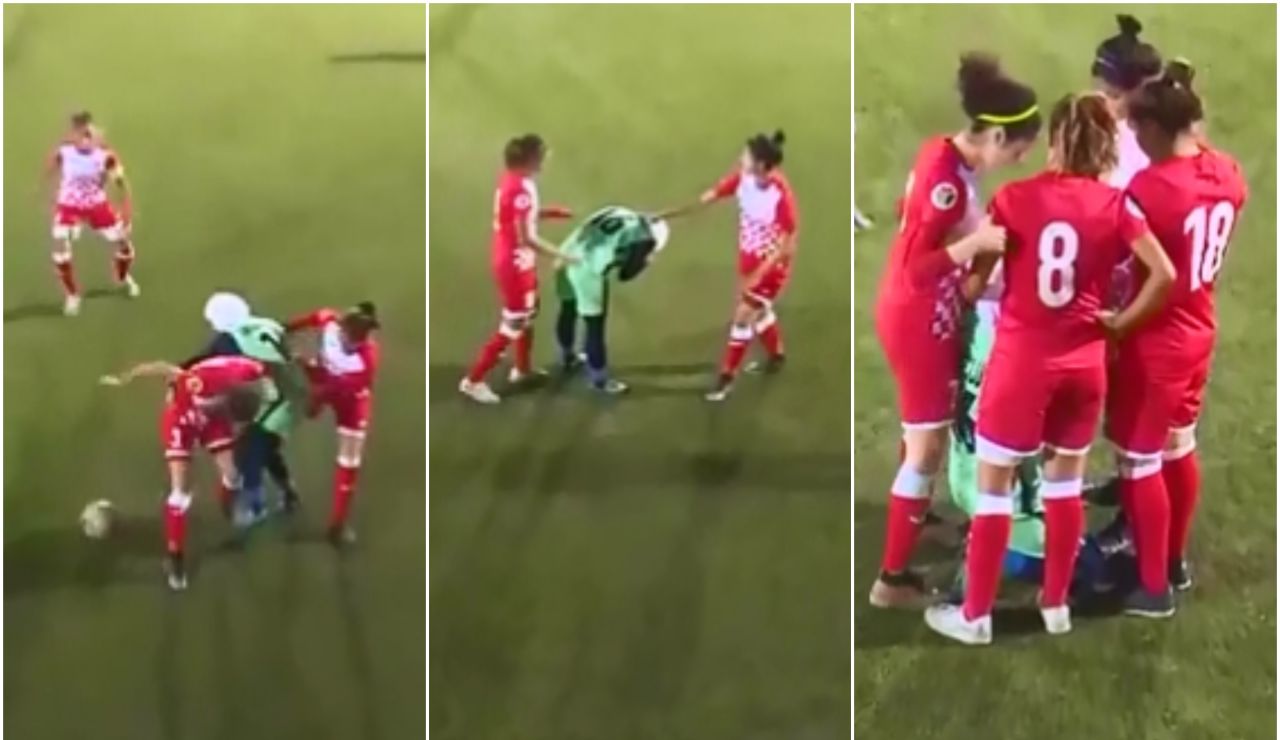 La jugadora pierde el velo en mitad del partido La jugadora pierde el velo en mitad del partido