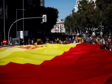 Decenas de personas portan la bandera de España de 1.000 metros cuadrados