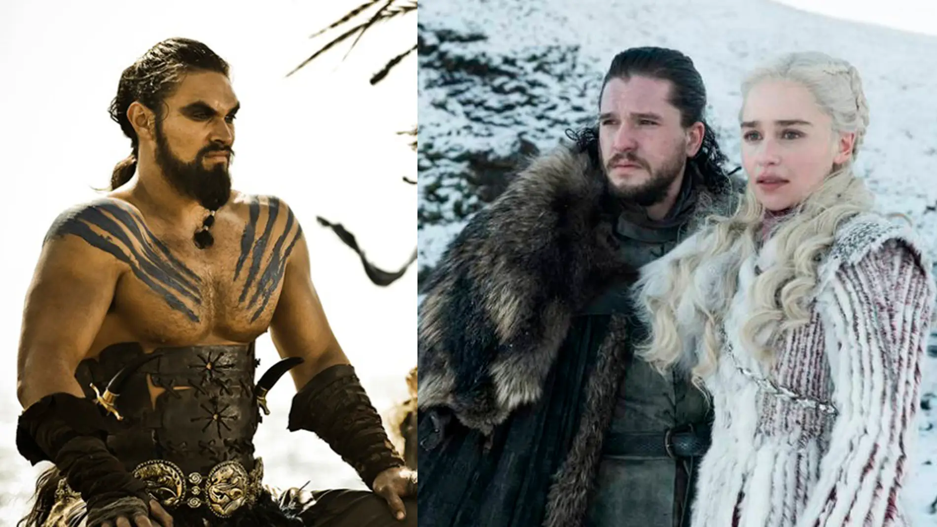 Emilia Clarke, Kit Harington y Jason Momoa como Daenerys, Jon Snow y Khal Drogo en 'Juego de Tronos'