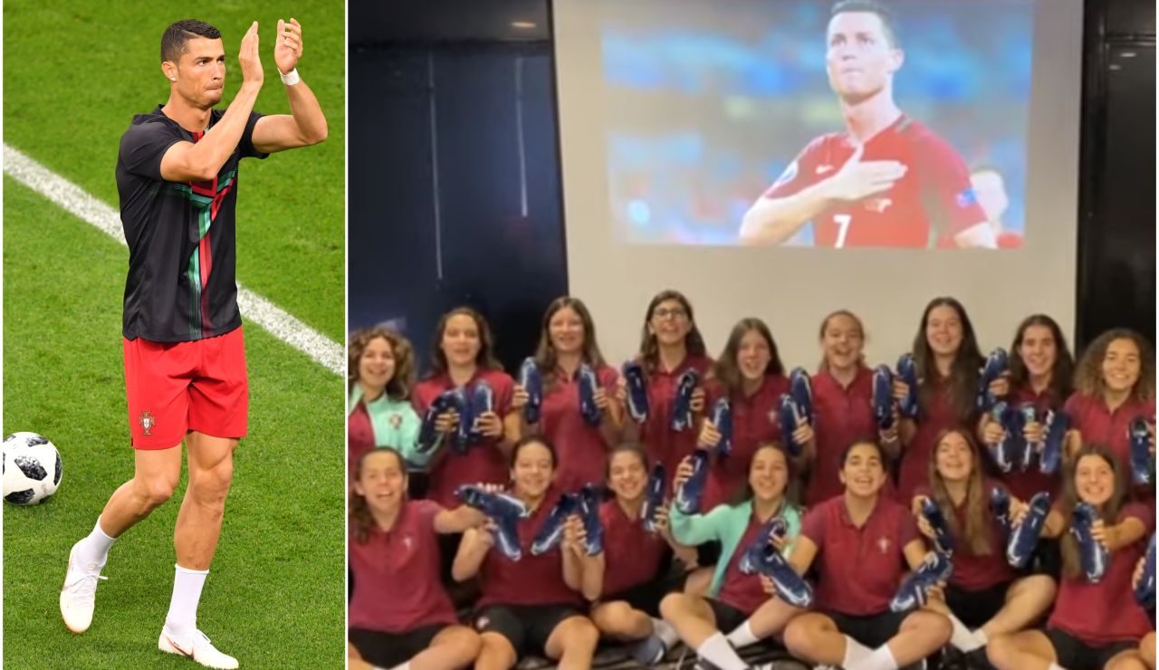 Cristiano regala un par de botas a cada jugadora Cristiano regala un par de botas a cada jugadora