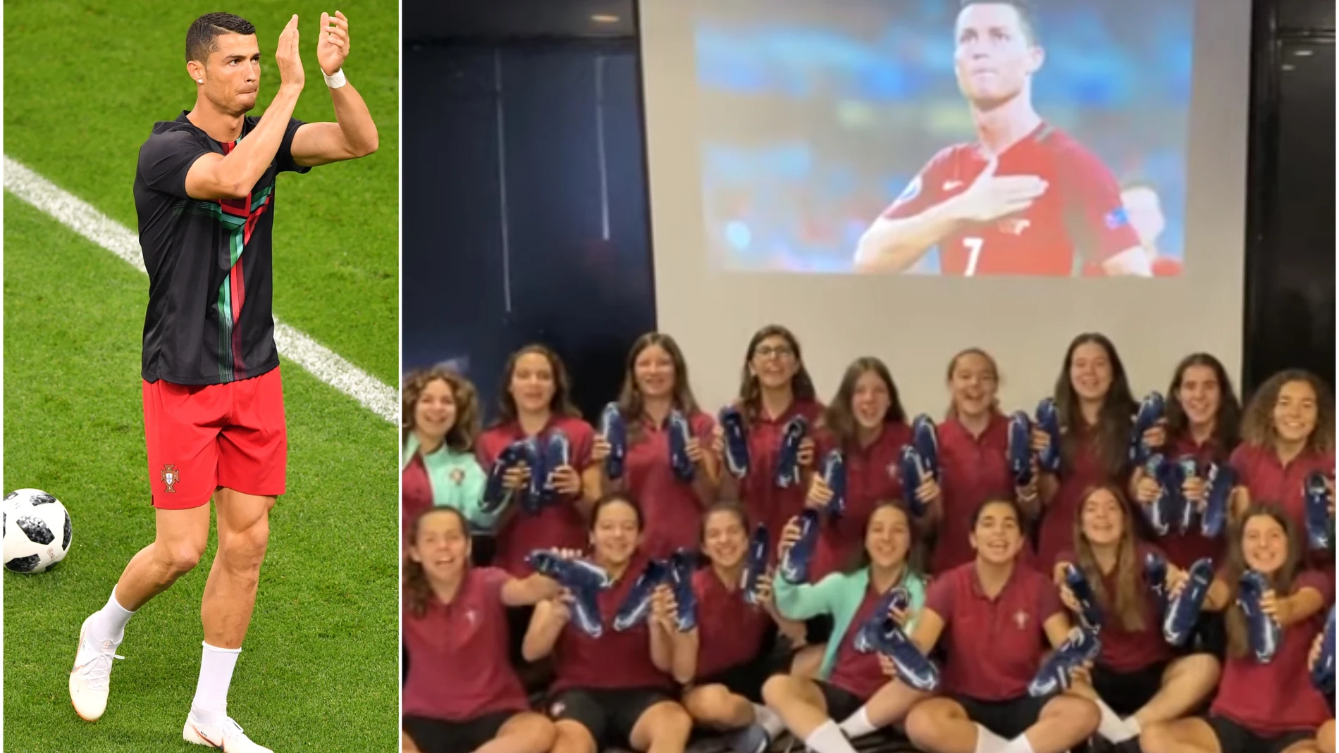 Cristiano regala un par de botas a cada jugadora Cristiano regala un par de botas a cada jugadora