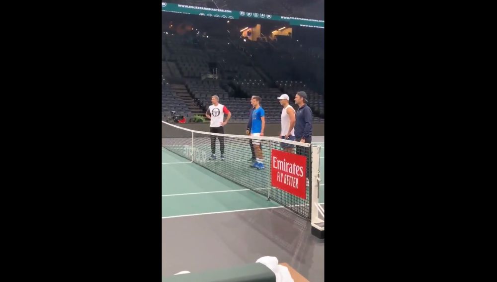 Rafa Nadal y Novak Djokovic durante los entrenamientos
