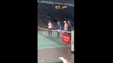 Rafa Nadal y Novak Djokovic durante los entrenamientos