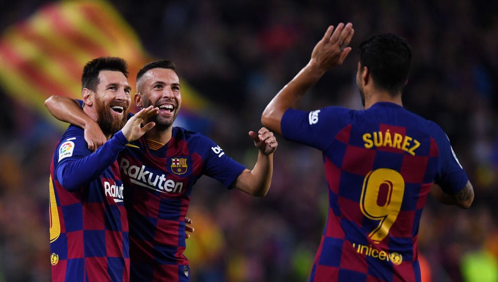 Messi, junto a Jordi Alba y Luis Suárez