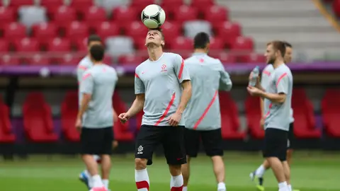 Imagen de archivo de un entrenamiento de la selección polaca Imagen de archivo de un entrenamiento de la selección polaca
