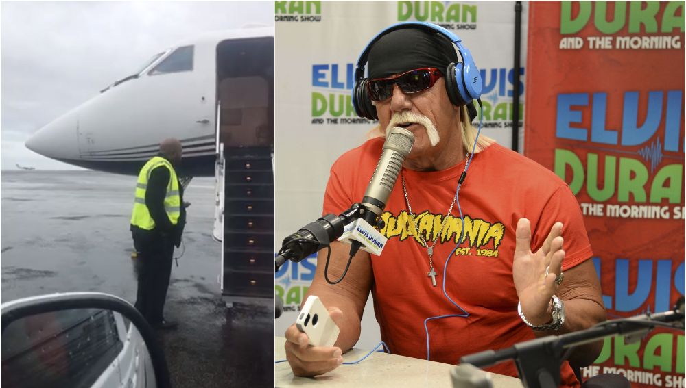 Hulk Hogan y su avión tras aterrizar de emergencia en Islandia