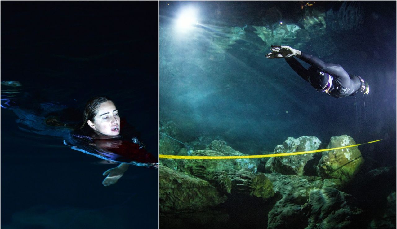 Sahika Ercumen durante su récord en la cueva Gilindire Sahika Ercumen durante su récord en la cueva Gilindire