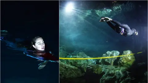 Sahika Ercumen durante su récord en la cueva Gilindire Sahika Ercumen durante su récord en la cueva Gilindire