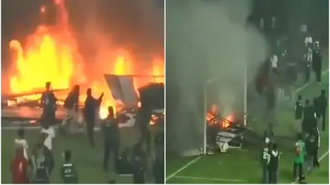Hinchas destrozando el estadio tras la derrota del Persebaya, en Indonesia Hinchas destrozando el estadio tras la derrota del Persebaya, en Indonesia